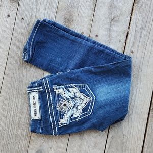 Miss Chic Dark Medium Wash Calri Cropped Pant with Rhinestone pocket accents - 3